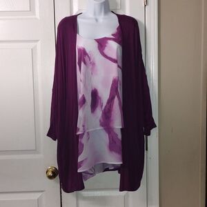 Lane Bryant 2 pc sleeveless blouse and open front light weight cardigan Sz 22/24